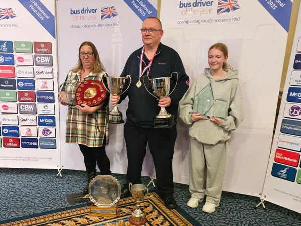 UK Bus Driver of the Year 2025 Michael Leech with his wife and daughter